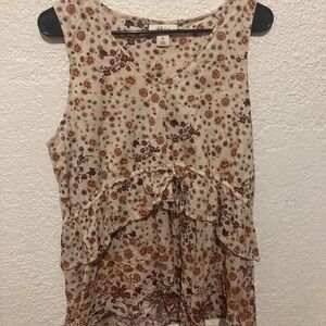 Style & Co. Floral Sleeveless Ruffle Blouse tan with floral pattern summer